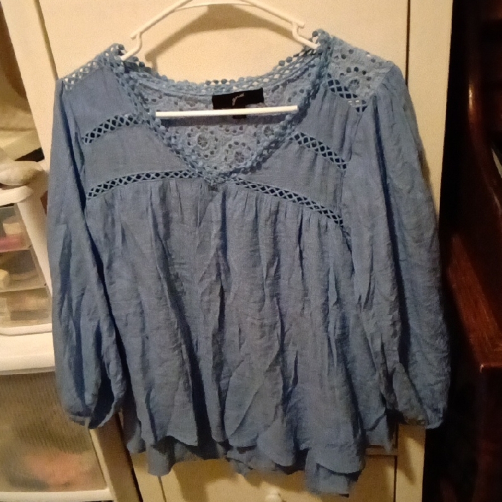 Women's Blue Lace Detail Top